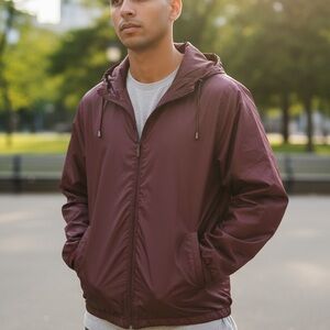 Vintage TOTES Fleece Lined Hooded Rain Jacket Burgundy Unisex Windbreaker Size L